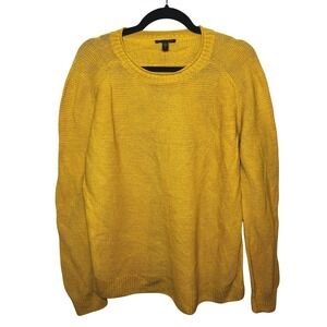 EILEEN FISHER Yellow Organic Linen Cotton Knit Crew Neck Sweater Women's Size L